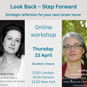 Look Back Step Forward Workshop Flyer with a picture of Laetitia Antonowicz and Vicki Prais, the coach-facilitators hosting the event